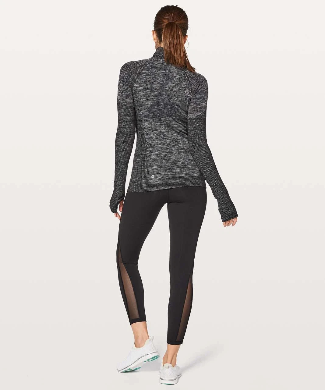 Lululemon Womens Swiftly Wool 1/2 Zip Stretch Pullover Top Black Gray Size Small