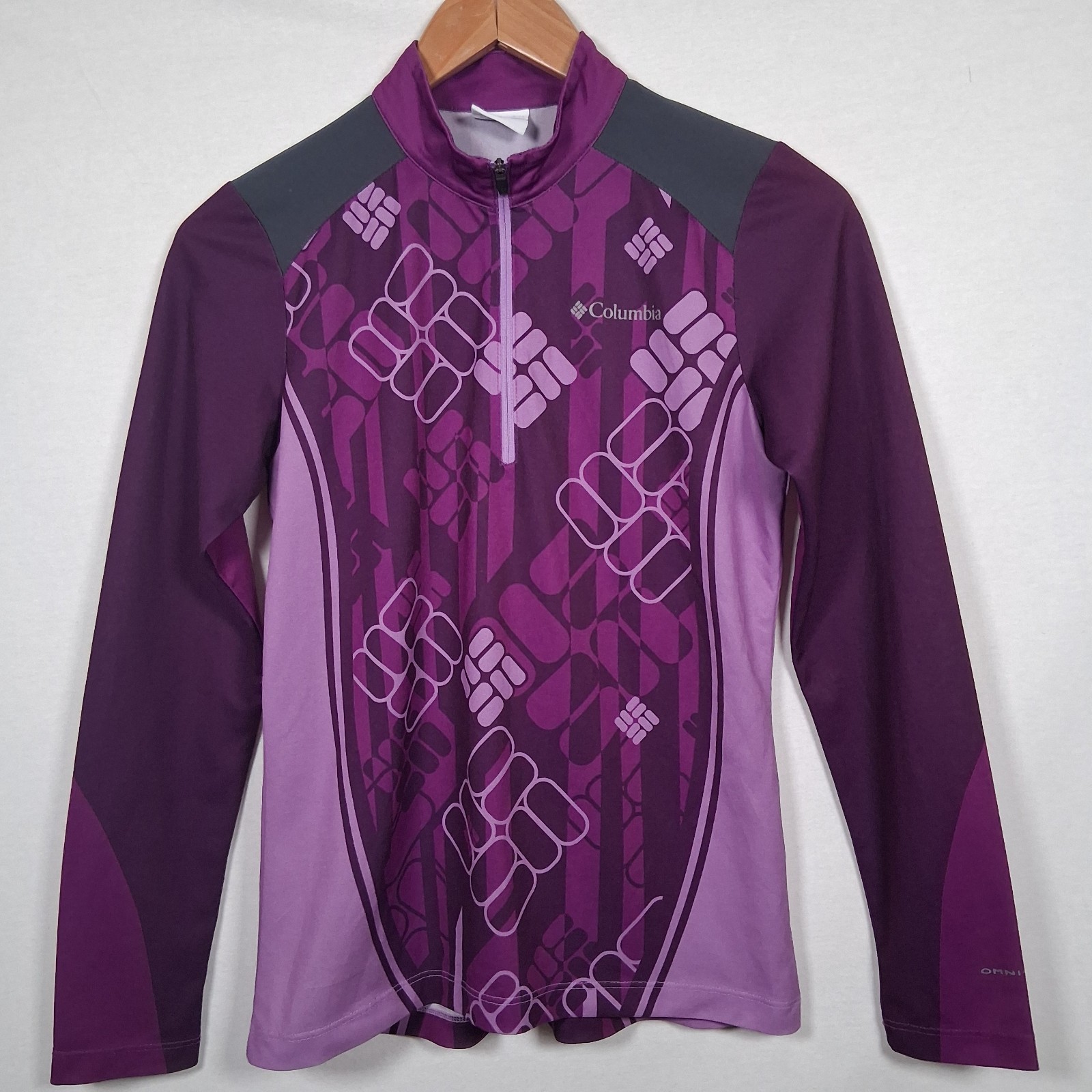 Columbia Cycling Shirt Small Active Purple Geometric Long Slv Performance Tech