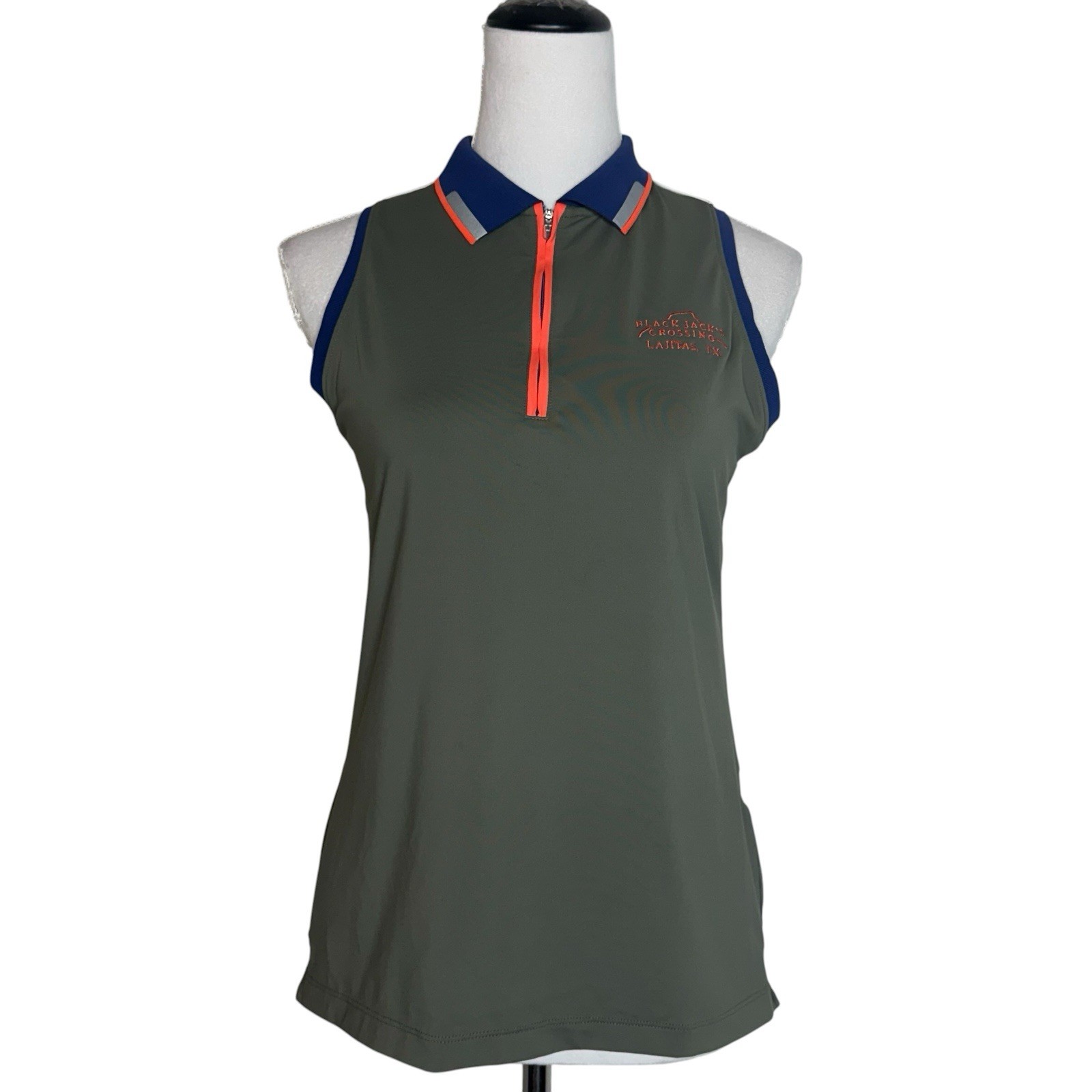 Peter Millar Golf Tennis Sleeveless 1/4 Zip Polo Shirt Womens Small Olive Green