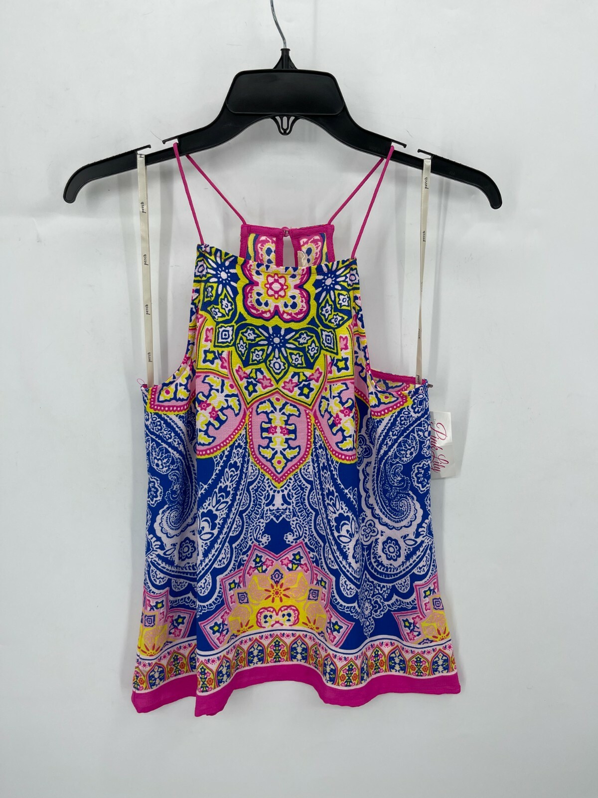 Sweet Wanderer Top Womens Small Blue Pink Yellow Scarf Print Strappy Racerback