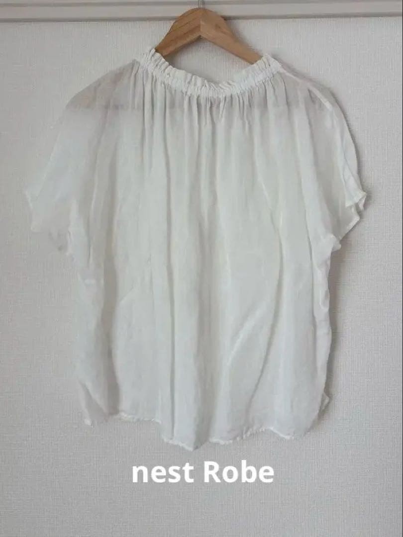 nest Robe Linen Gathered Blouse White Short Sleeve Shirt Japan