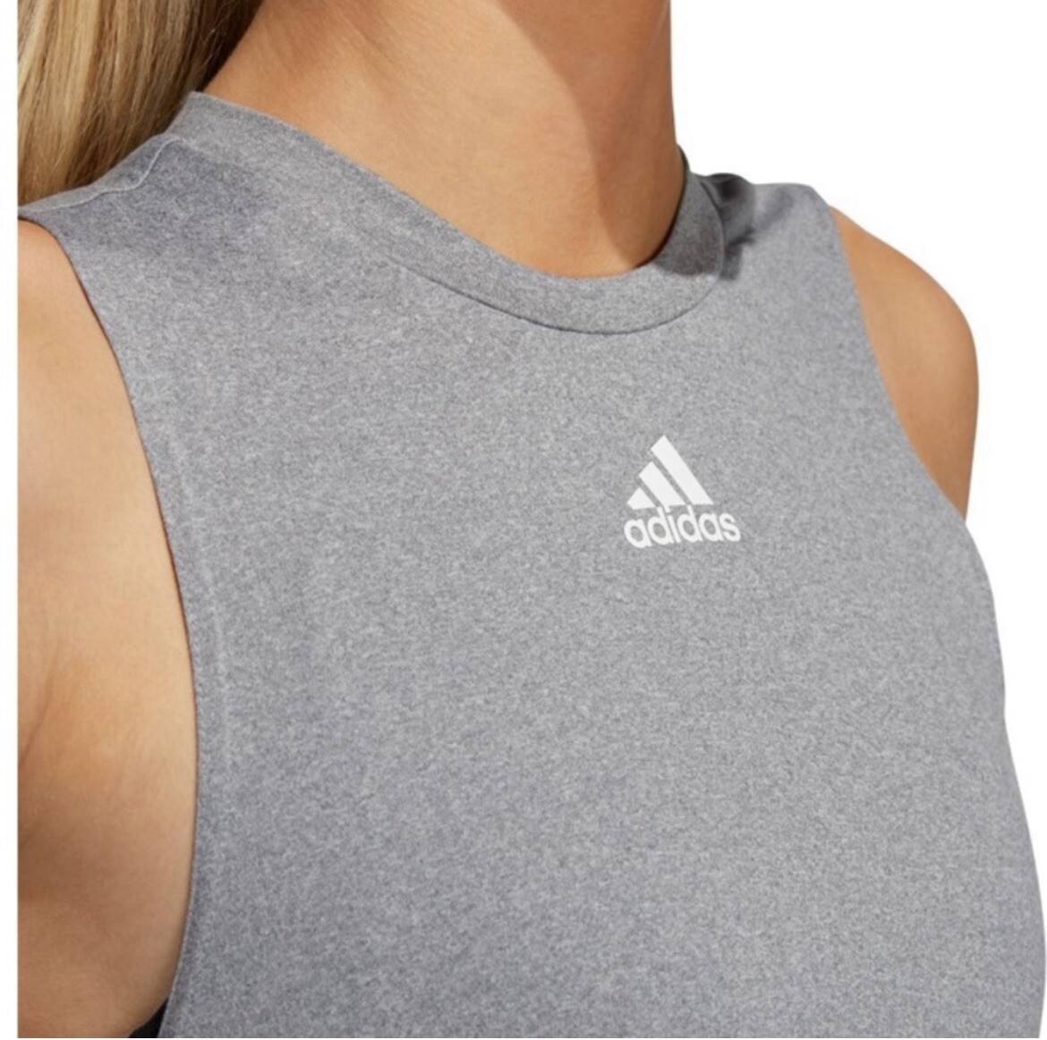 Adidas Womens Sleeveless Top Gray Twist Front Size XS Sleeveless Running Yoga