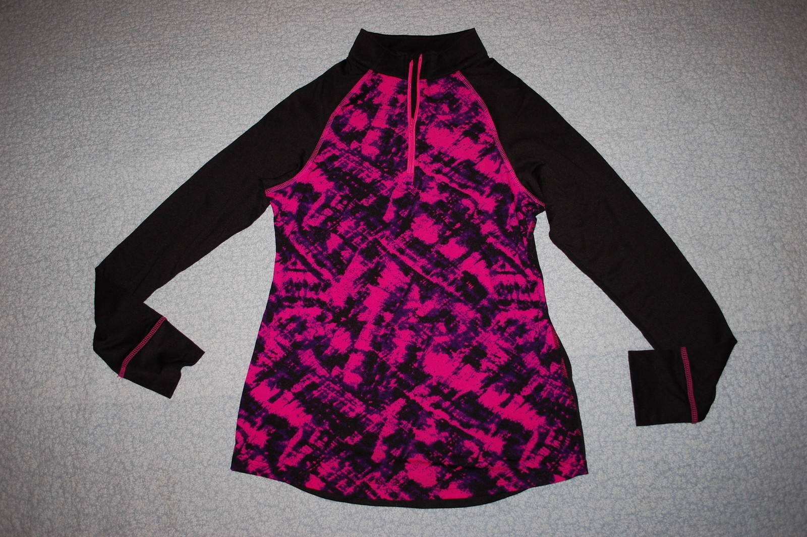 Womens L/S PULLOVER ATHLETIC SHIRT Zip Neck HOT PINK PURPLE TIE DYE Black S 4-6