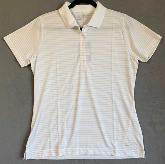Nike Golf Dri Fit Polo Shirt Women Large White Stripe Tour Performance Stay Cool