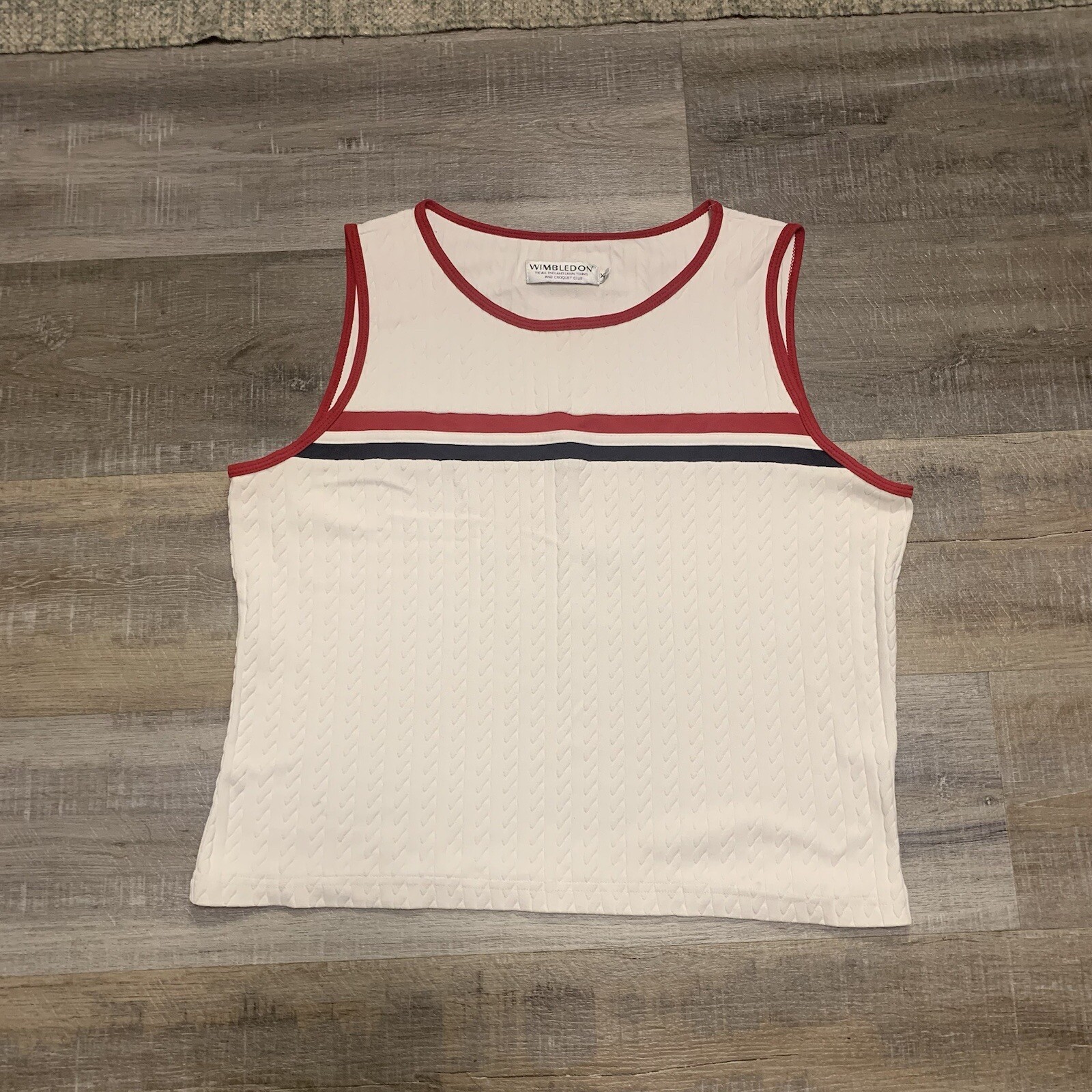 Wimbledon Vintage England Tennis Club Lawn Croquet Cable knit Tank Top XL