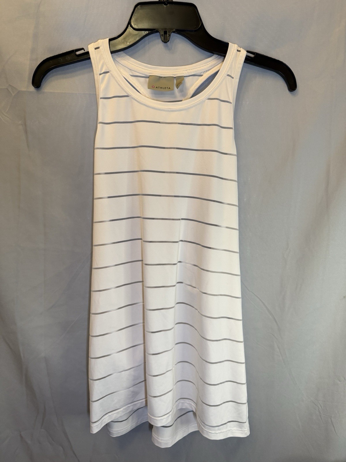 Athleta Sleeveless Striped Racerback Crew Neck Tank Dress White Gray Size S