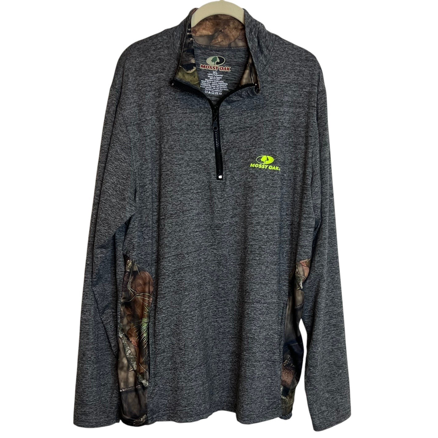 Mossy Oak Womens Quarter Zip Pullover XL Gray Camo Stretch Outdoor Hiking Shirt