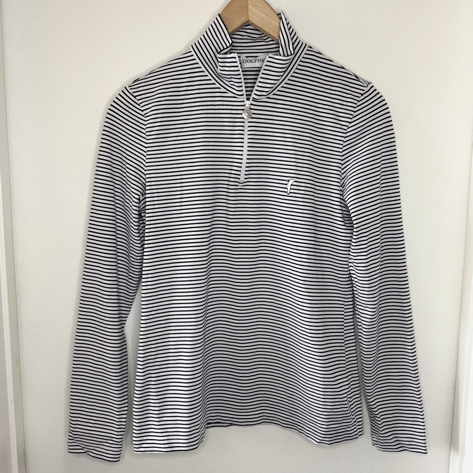 Golfino White Striped 1/4 Zip Long Sleeve Active Top Women’s Small Golf Tennis