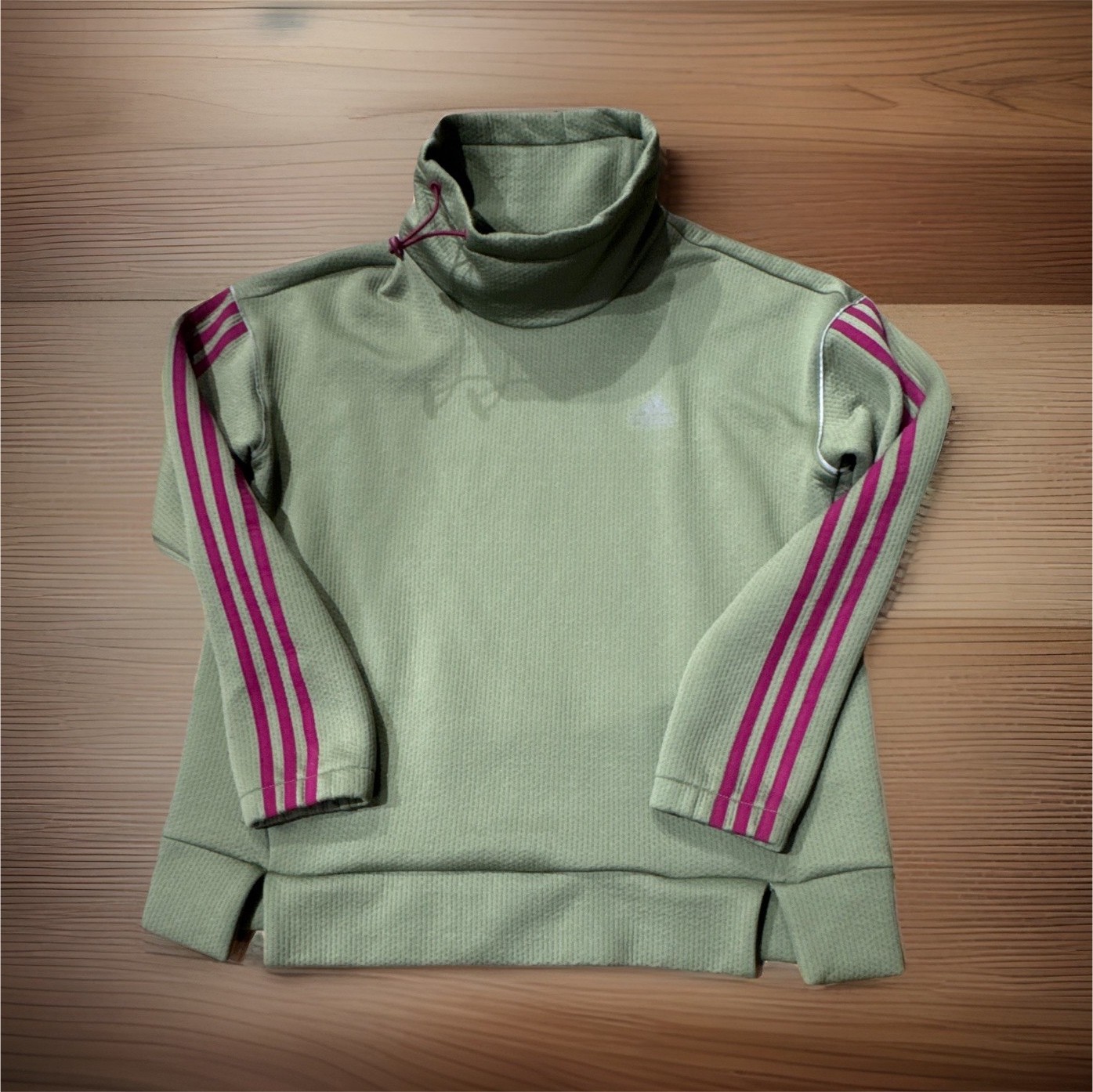 adidas Women’s Mock Neck Pullover Sweatshirt Green/Pink Polyester M