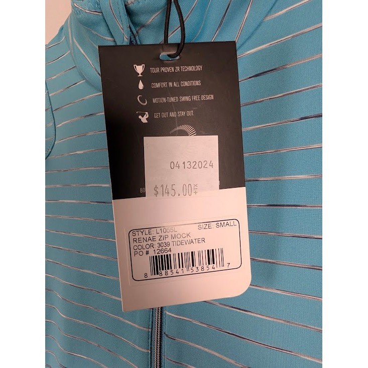 Zero Restriction Renae Zip Mock Pullover Women Small Turquoise Blue Stripe NEW