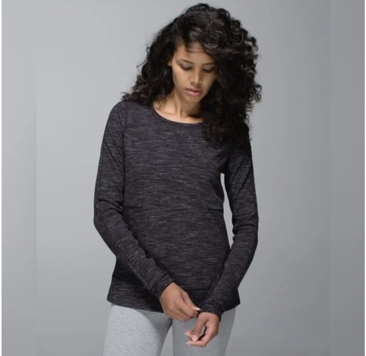 Womens Lululemon Exhalation Pullover II Sweater Heathered Marled Black 10