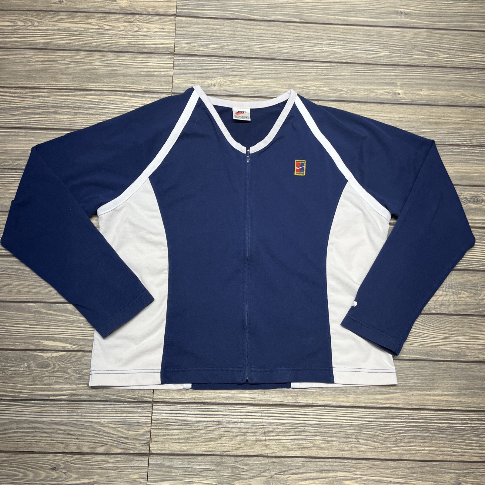 Vintage Nike Challenge Court Tennis Full Zip Long Sleeve Shirt Women Sz L Blue