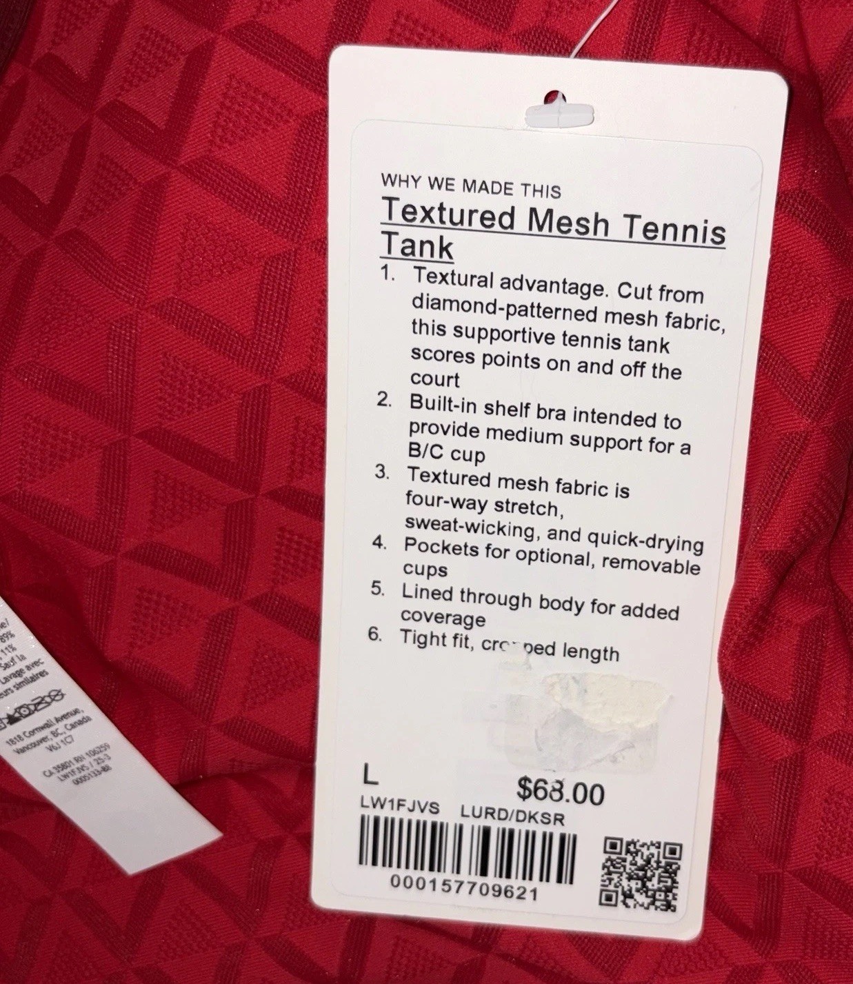 NWT🏓LULULEMON🏓X-LARGE🏓TEXTURED MESH TENNIS TANK🏓LULU RED/DARK SPORT RED🏓$68