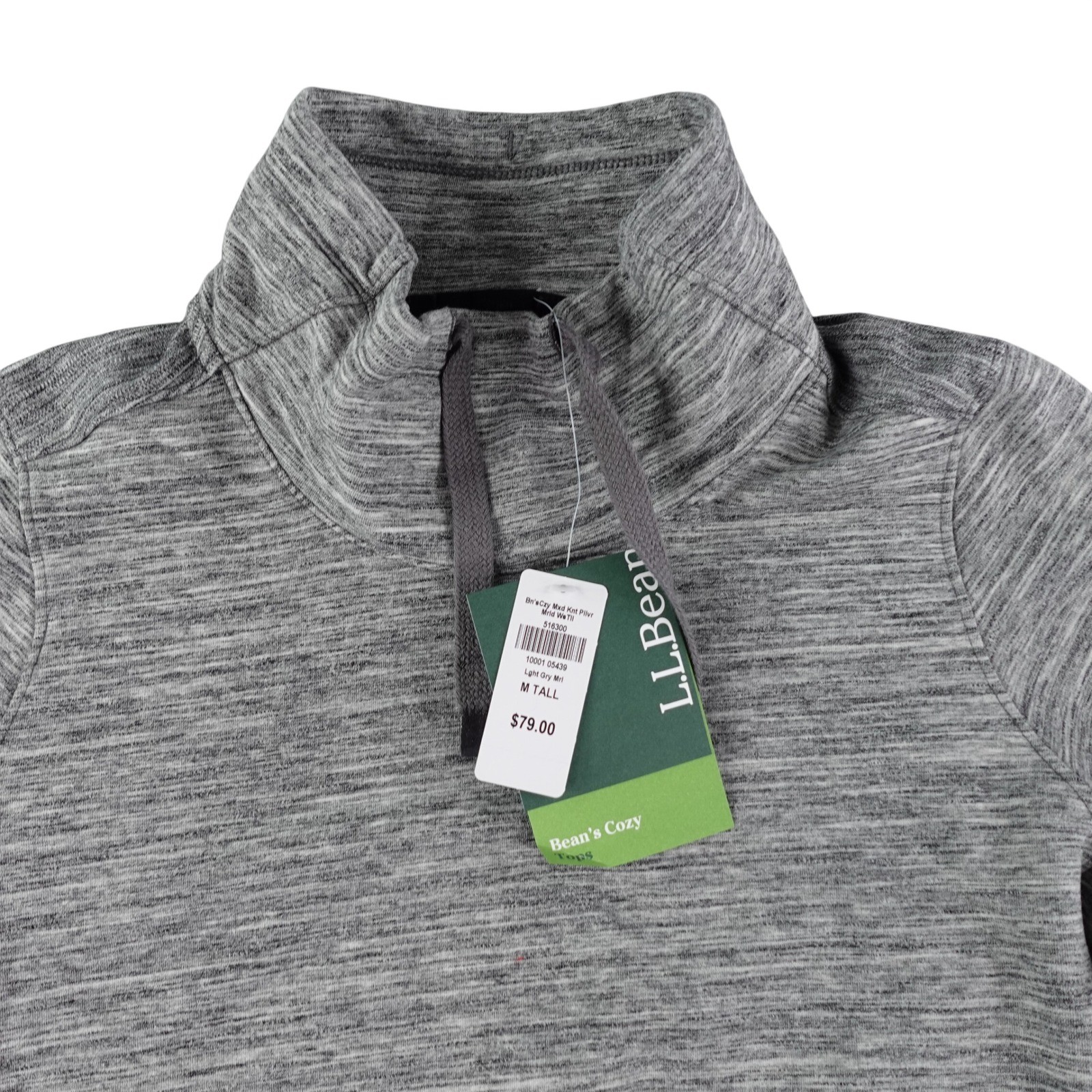 L.L.Bean Pullover Womens M Tall Gray Marled Mixed Knit Funnel Neck NWT Cozy Tops