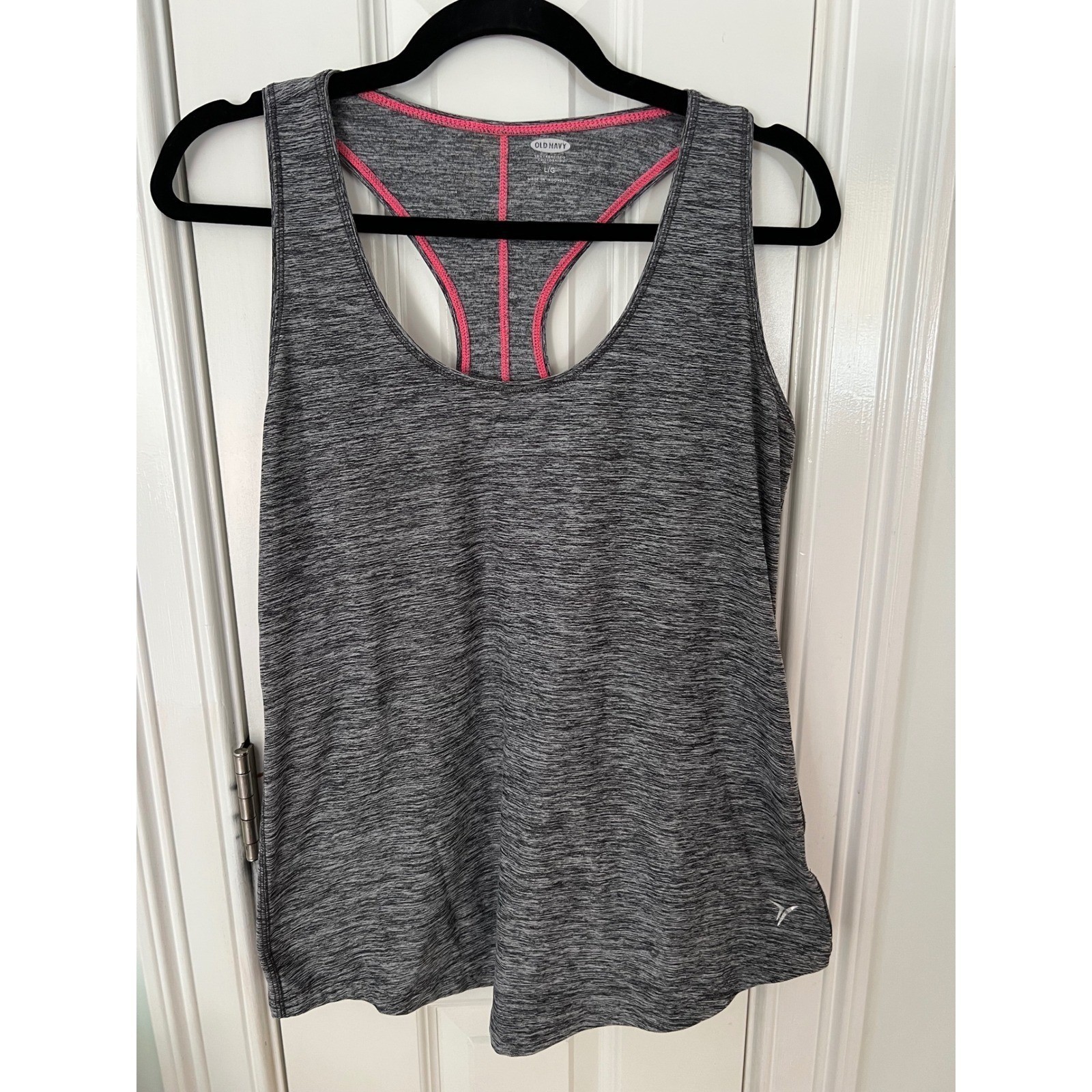 Old Navy Active Womens Gray Space Dye Racerback Tank Top Pink Trim Large