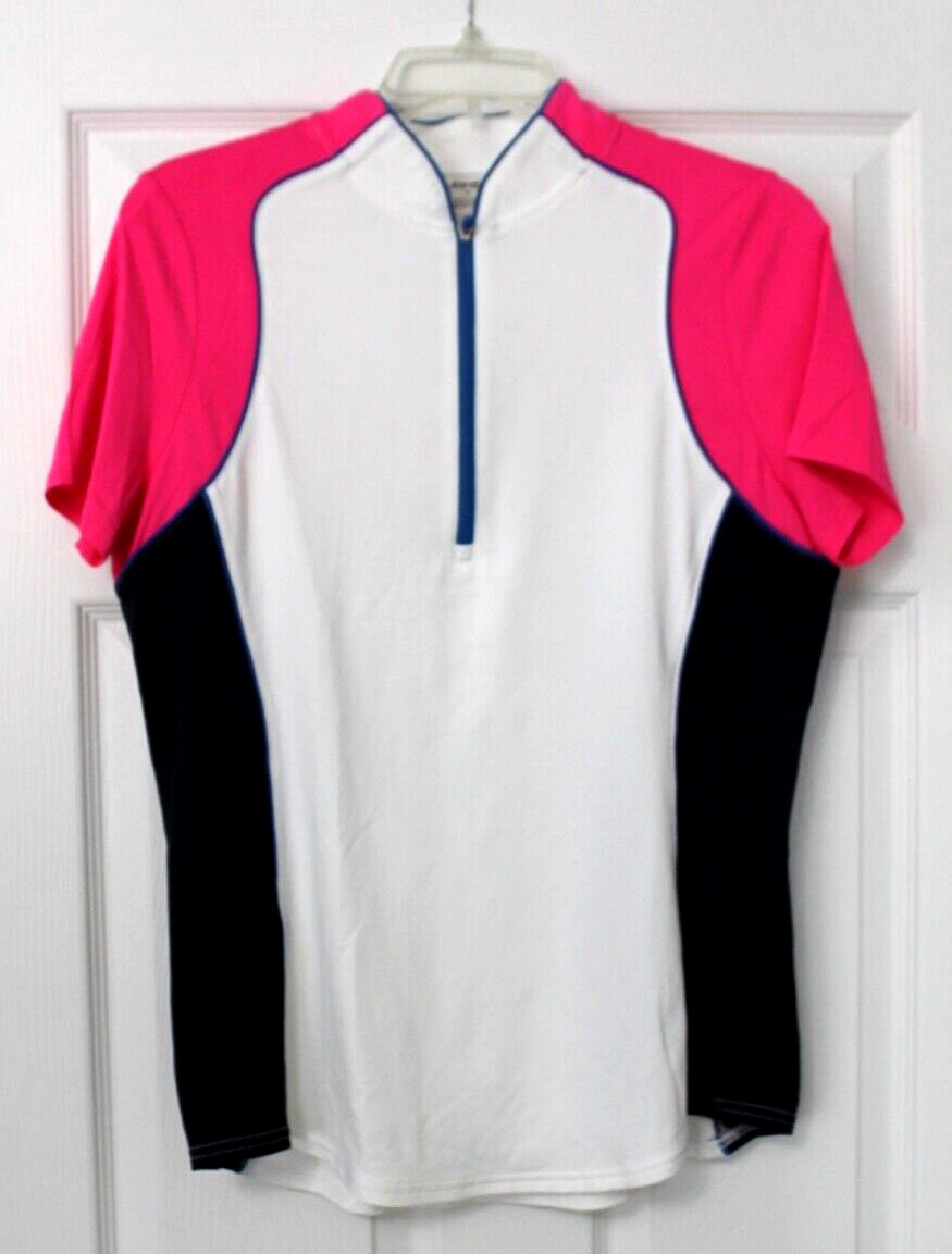 Jofit Mock Zip Pullover Short Sleeve Tennis Golf Top White Pink Navy Size M