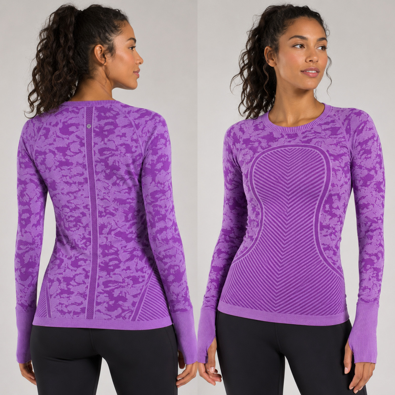 Lululemon Swiftly Tech Long Sleeve Crew Top Womens 8 Purple Camo Chevron Run Gym
