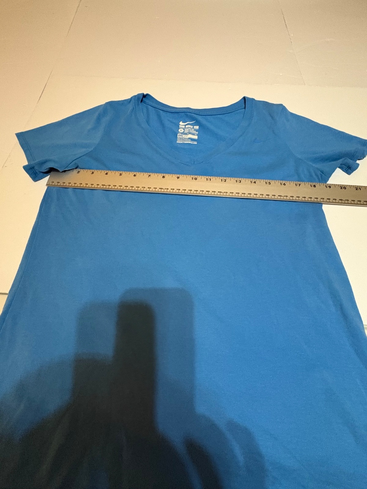 The Nike Tee Shirt Athletic Cut Blue V-Neck Dri-Fit Short Sleeve Women’s Size XL