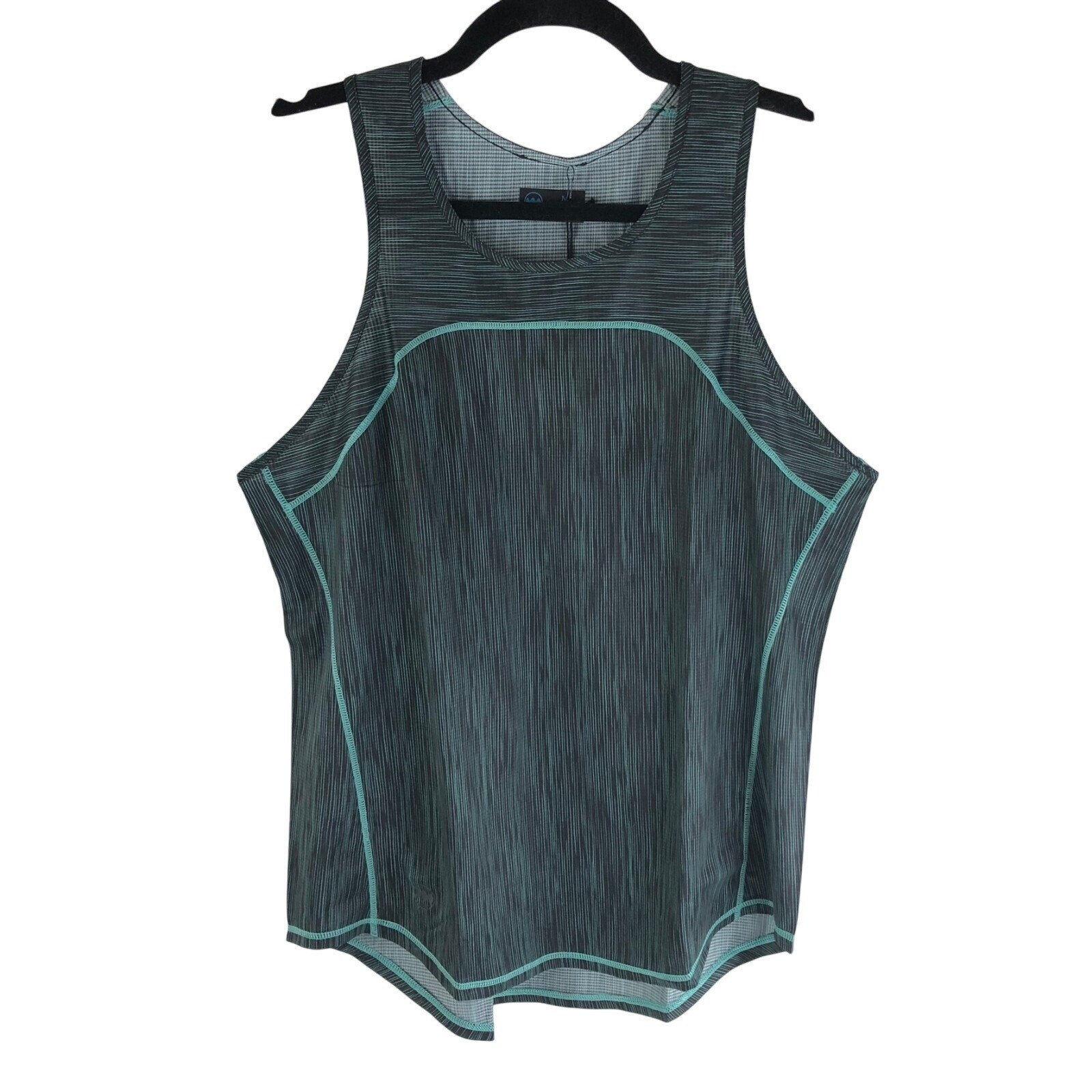 Janji Womens Helio Tech Singlet Tank Top Racerback Hi Low Sea Stripe Green S