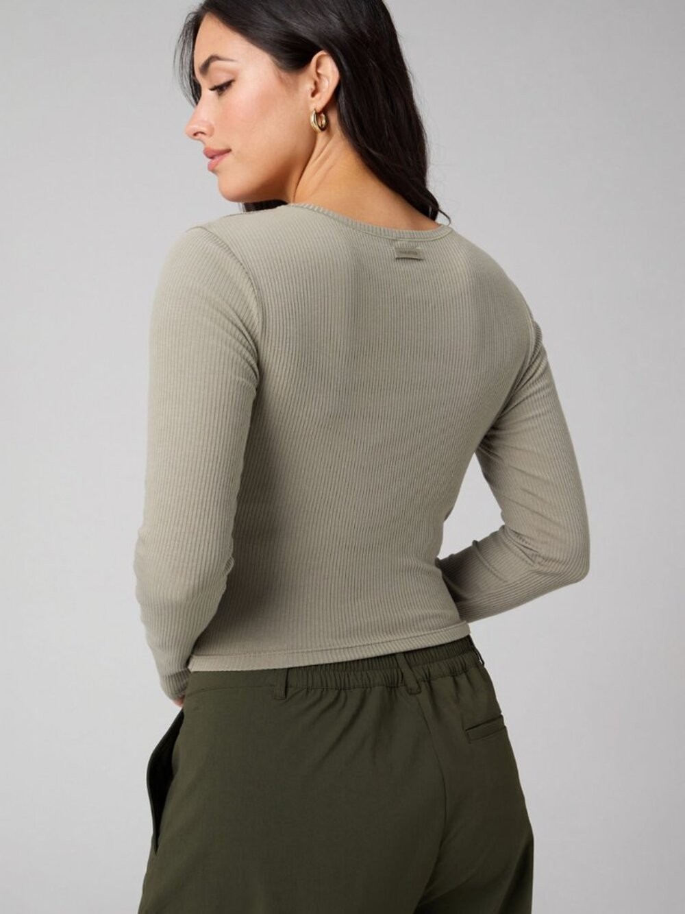 Fabletics Modal Rib V-Neck Long-Sleeve Top Seagrass. S NWT