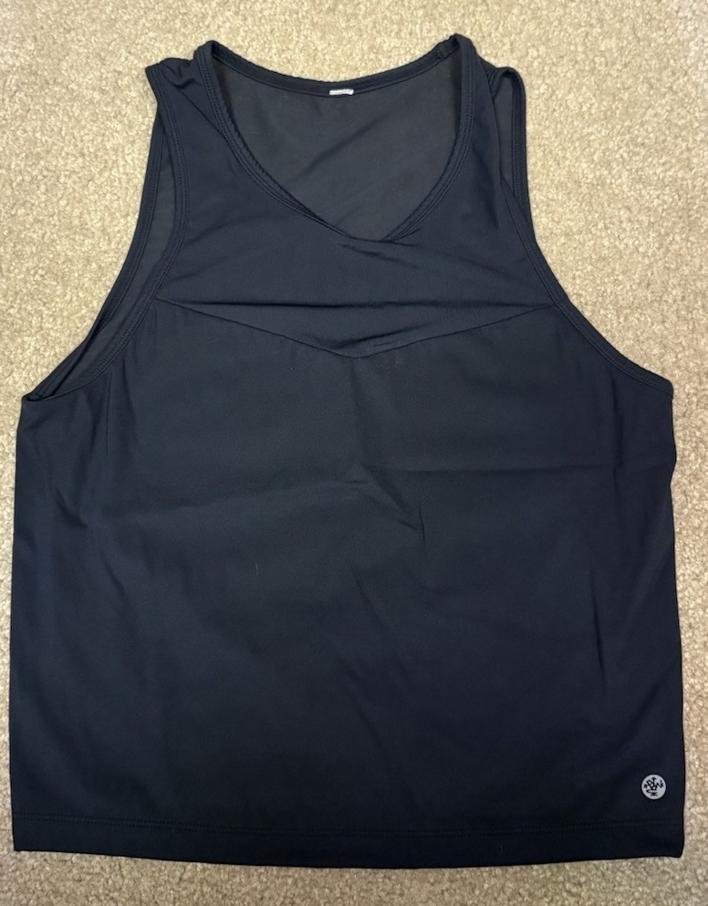 Manduka Women Black Yoga Active fitted crop Tank Sexy Mesh Back Size Medium