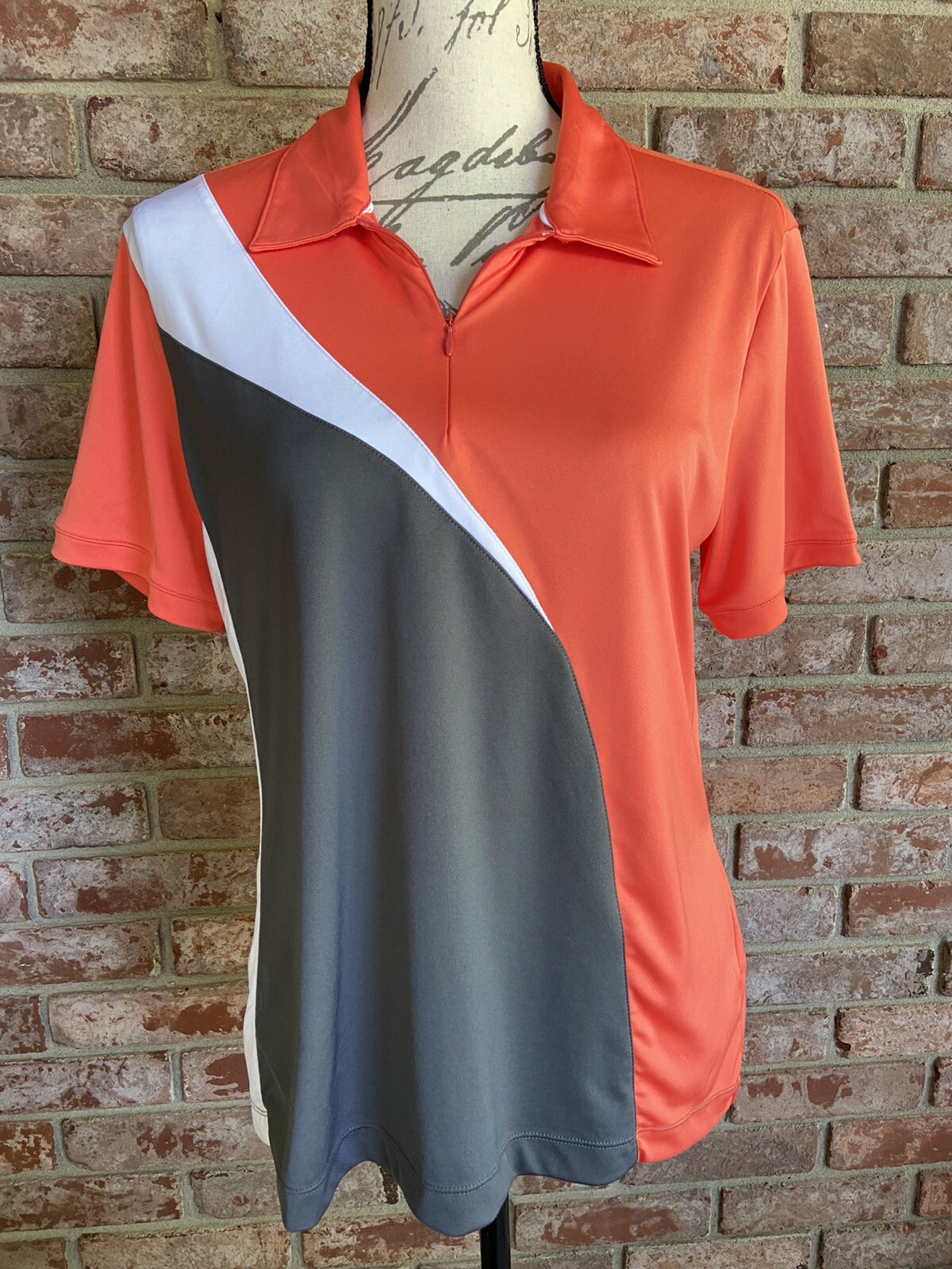 GREG NORMAN PLAY DRY Womens Coral Gray Short Sleeve Golf Polo Size Large