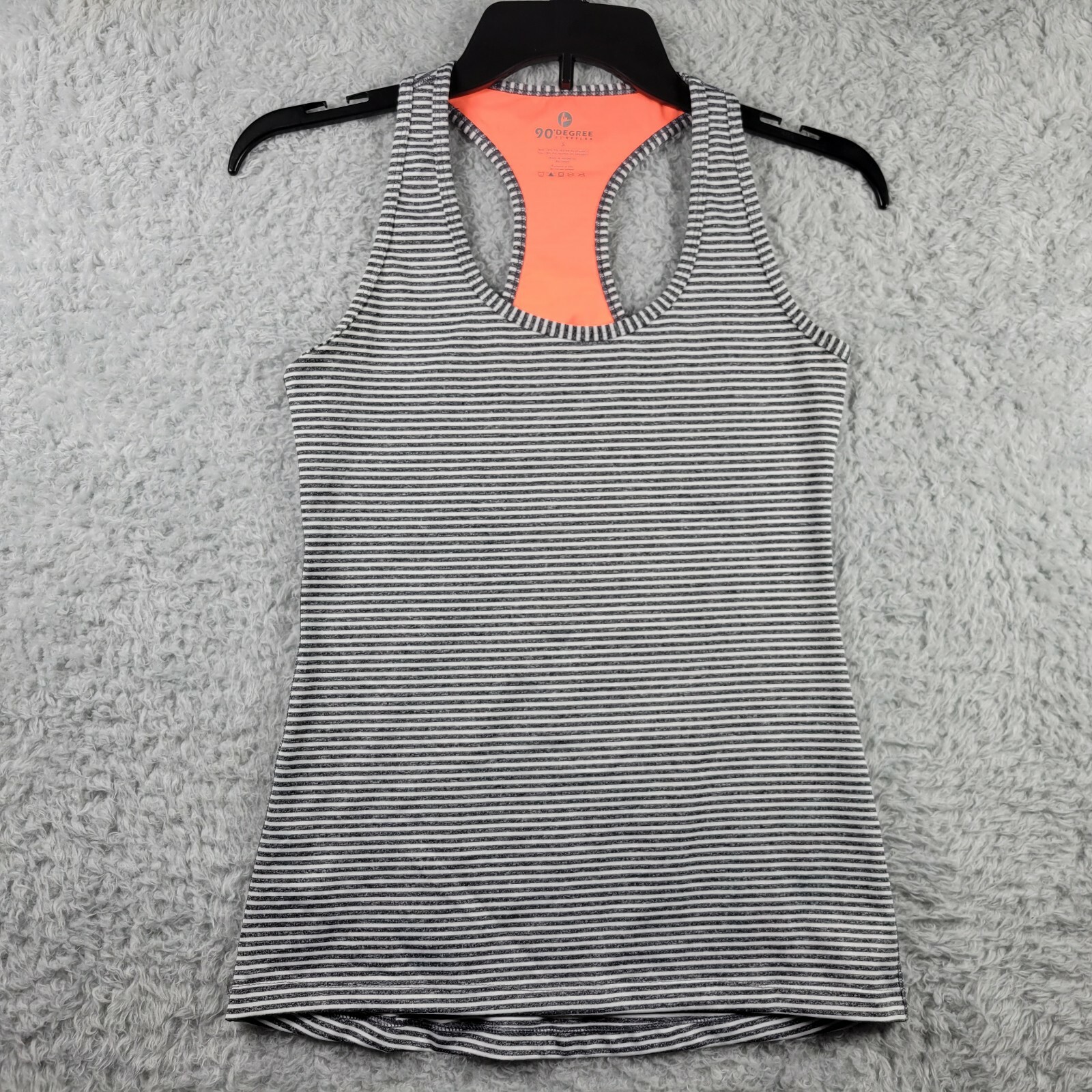 90 Degree by Reflex Shirt Womens Small Black Striped Racerback Yoga Activewear