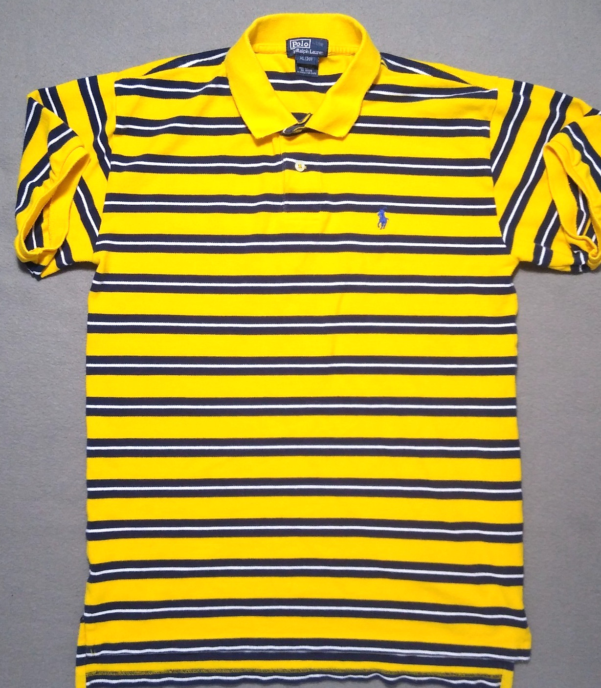 Polo Ralph Lauren Women Shirt XL 20 Stripe Blue Yellow Preppy Tennis Cotton