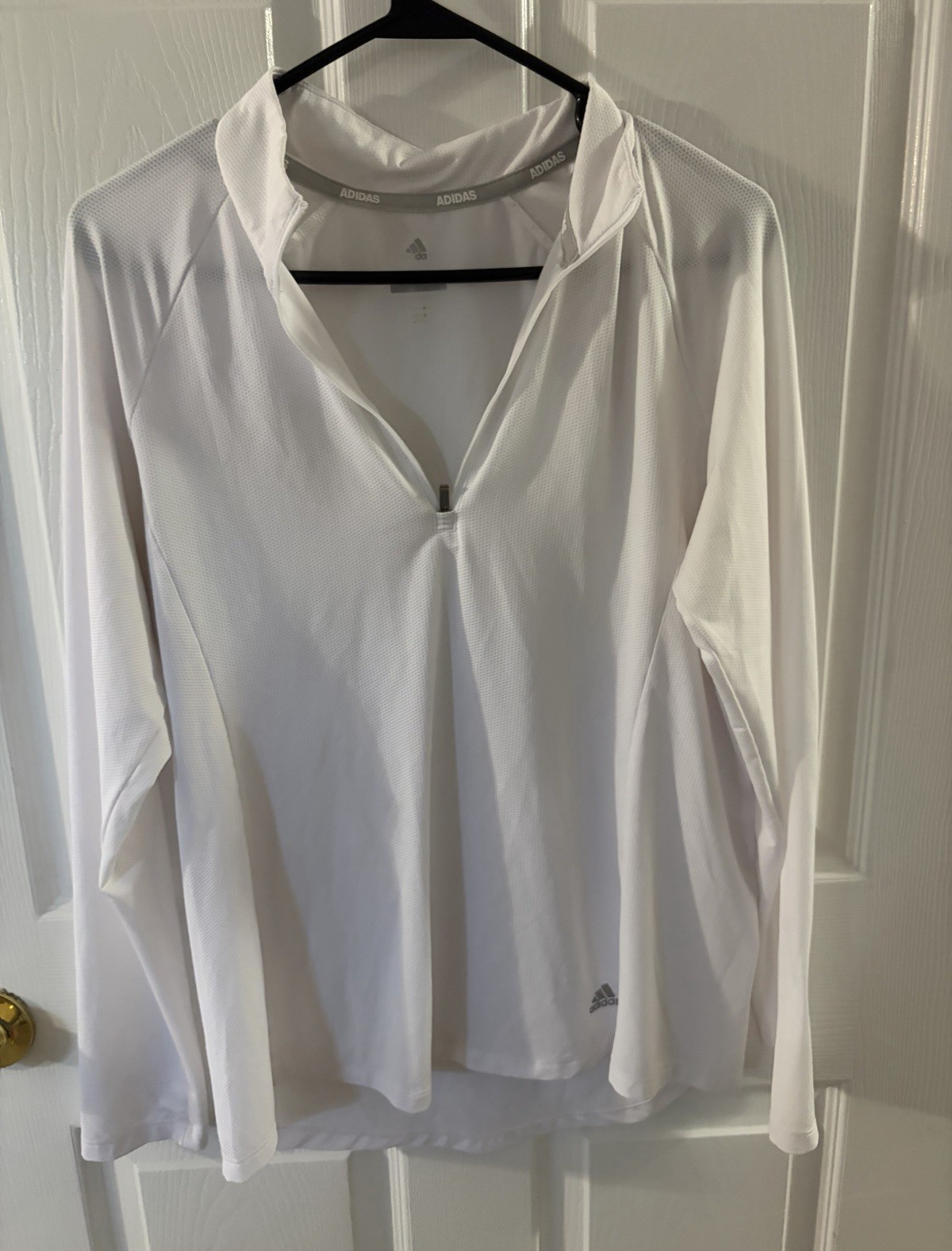 adidas Men’s S White 1/4 Zip Mock Neck Long Sleeve Polyester Mesh Logo Top