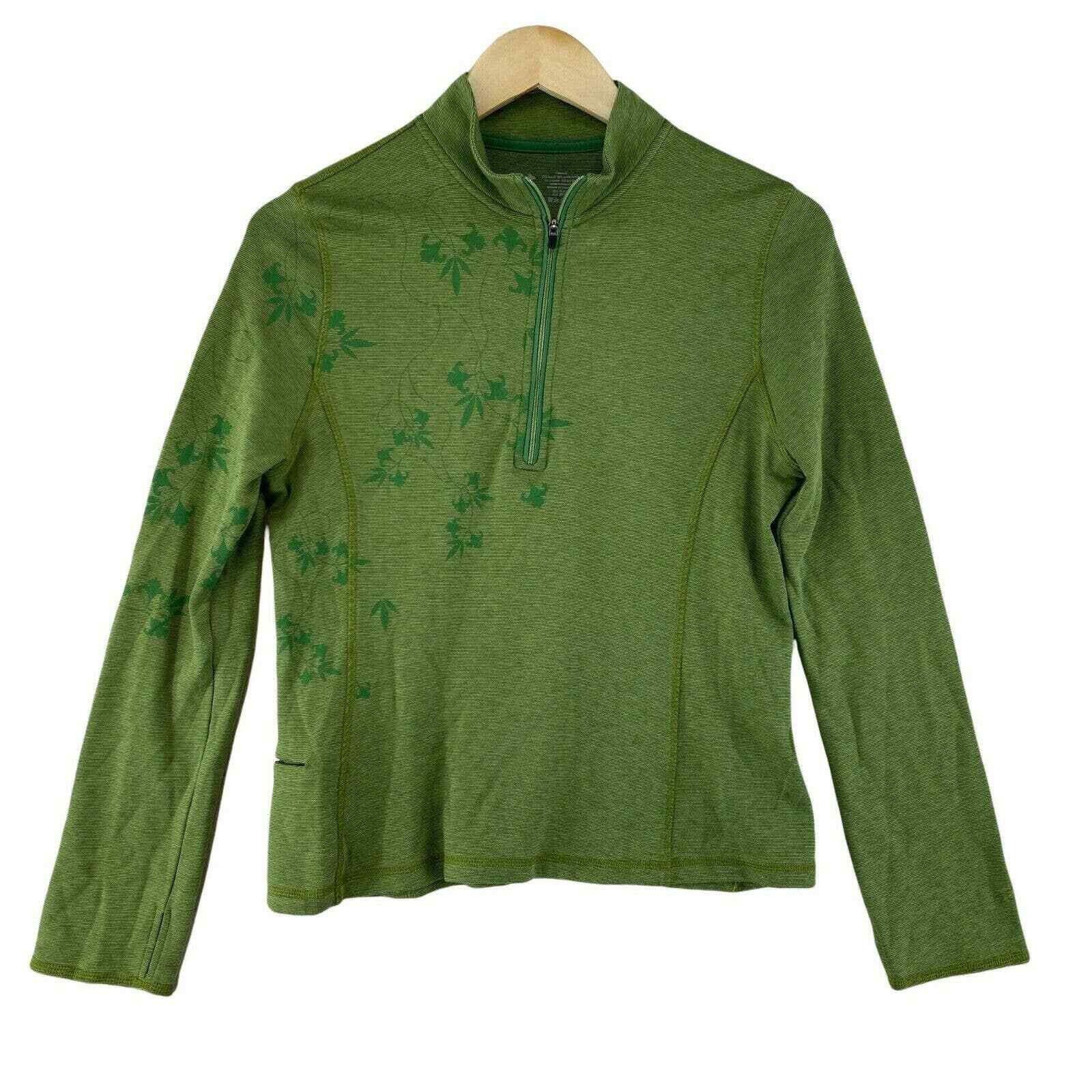 Horny Toad Athletic Pullover Womens Small Green 1/4 Zip Floral Side Zip Pocket
