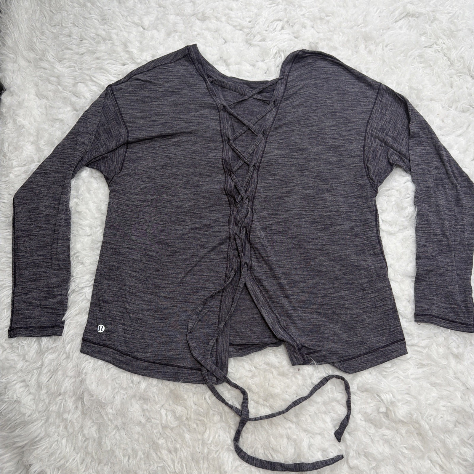 Lululemon Long Sleeve Top Lace Up Bach Heather Blue Womens Size 8 Casual Shirt