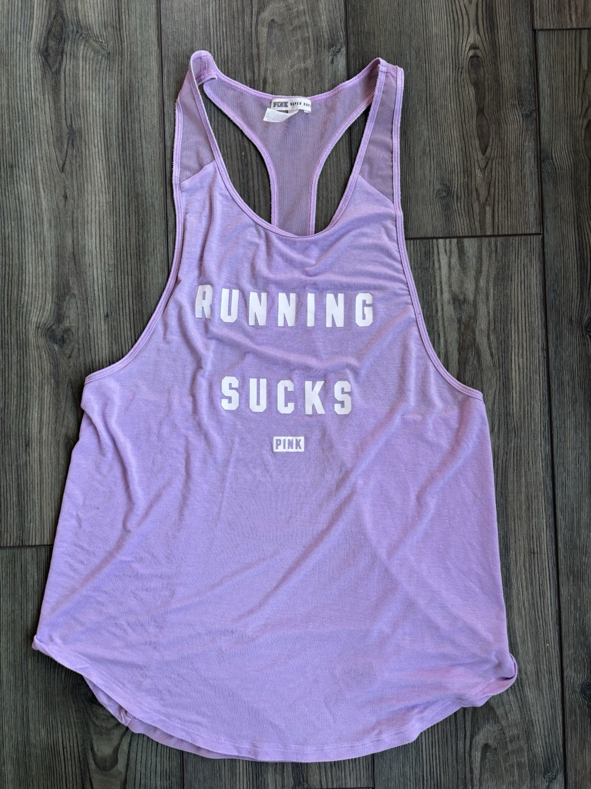 PINK Women’s Activewear Tank Top Lilac Purple Super Soft “Running Sucks” Size S
