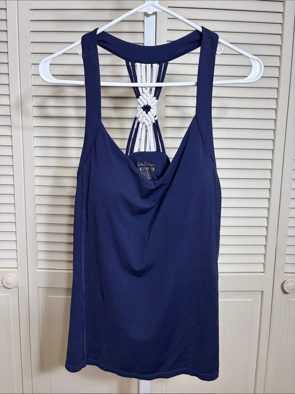 Lilly Pulitzer Luxletic Pilar Bra Athletic Built in Bra Tank Navy UPF 50+ Large