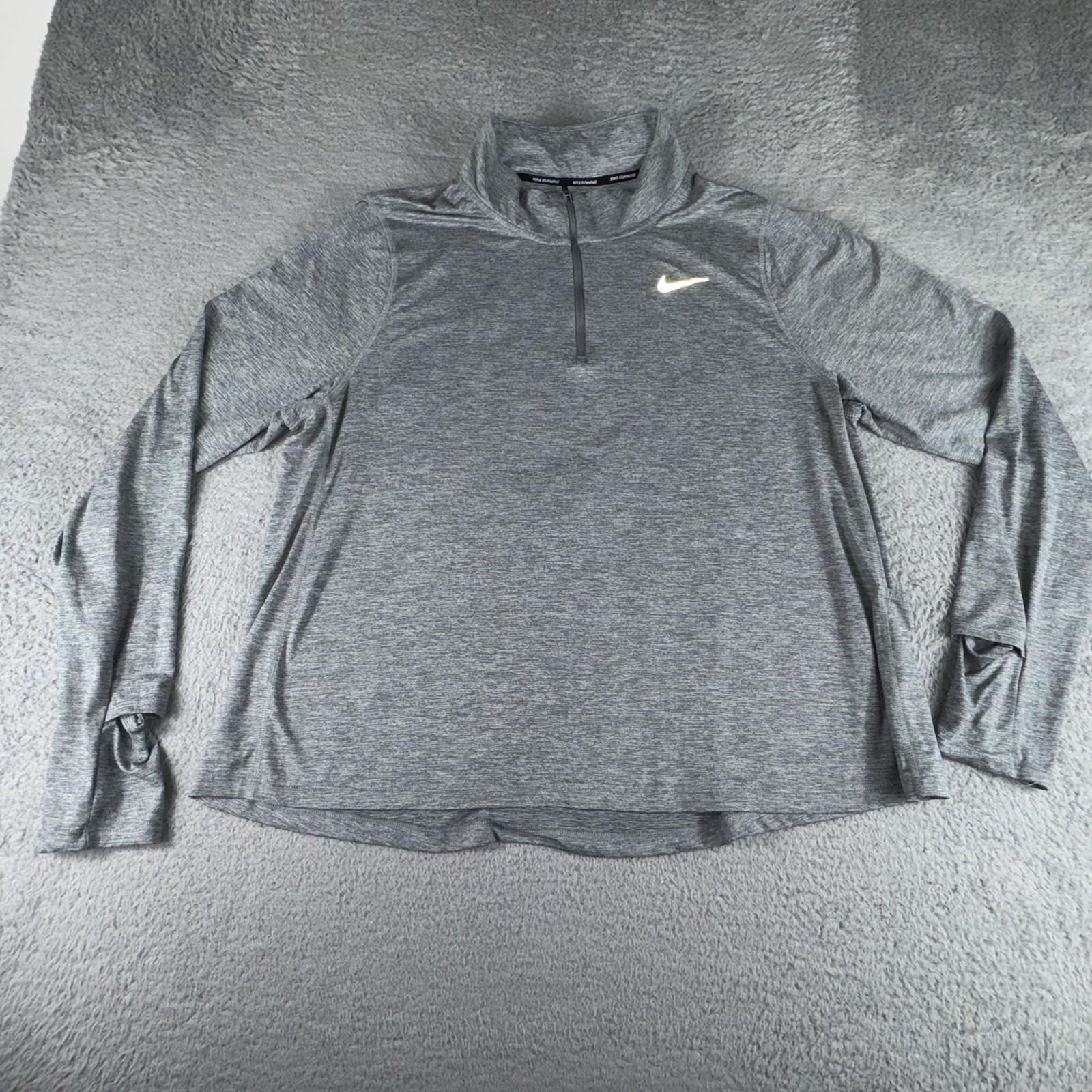 Nike Pullover Women 1X Gray Dri-FIT 1/4 Zip Jacket Mock Neck Running Thumb Holes