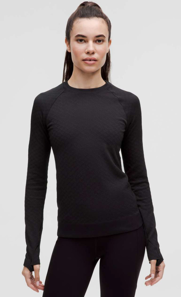 Lululemon Sz 6 Black Restless Diamond Cable-knit Pullover Thumbholes Long Sleeve