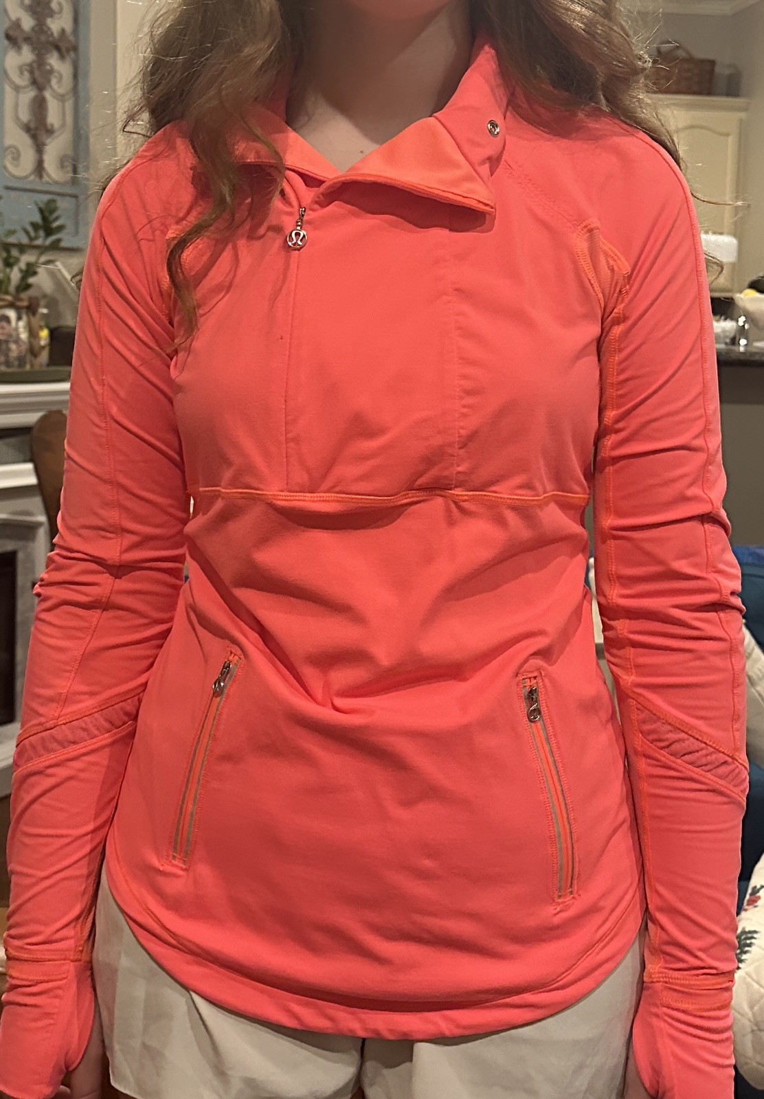Lululemon Orange High Visibility Long Sleeve Top Curved Hem Size 8 Snug Fit