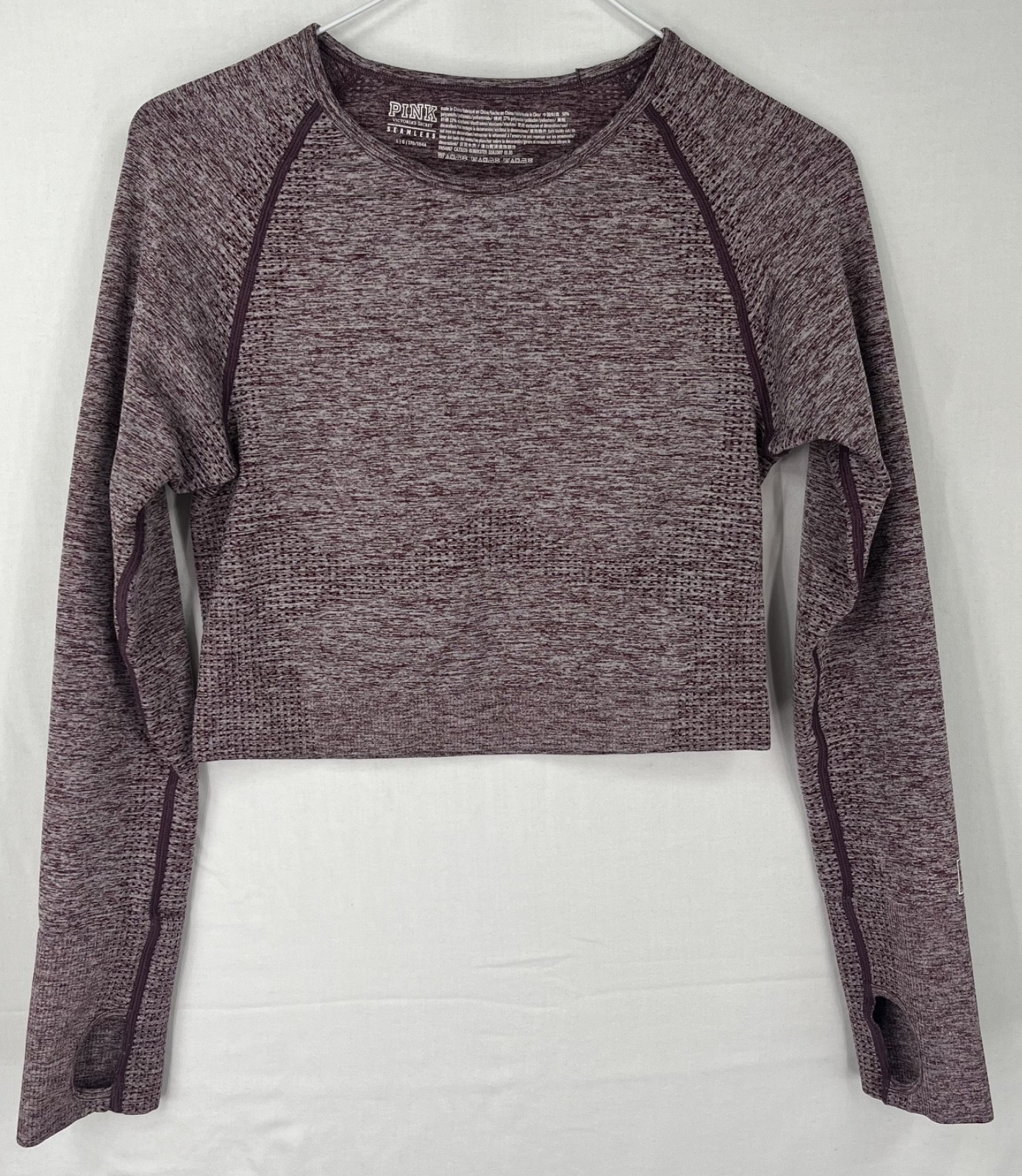 PINK Victoria’s Secret Seamless Crop Top Maroon Heather Long Sleeve Thumbhole L