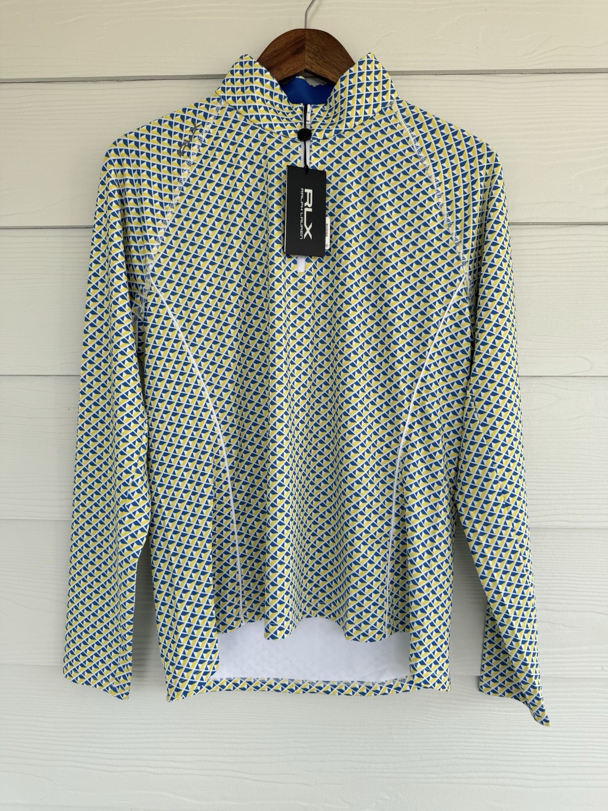 RLX Ralph Lauren Women Golf Long Sleeve 1/4 Zip Pullover Geometric Large NEW