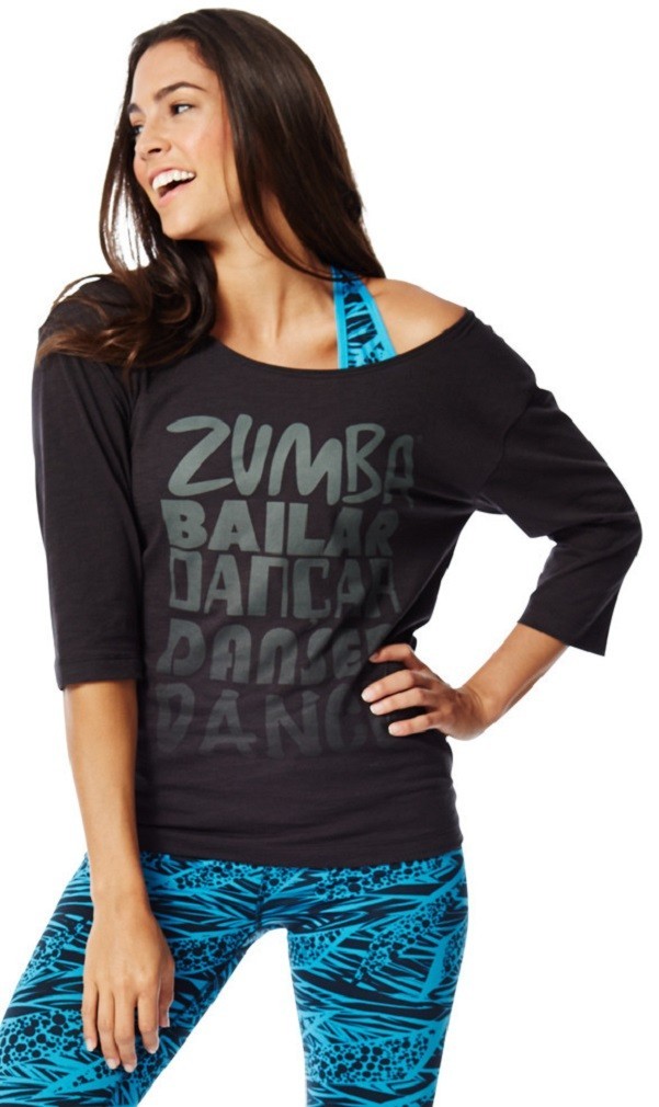 Zumba Dance 3/4 Long Sleeve Tee – Black – Small ~ New! Free Shipping!