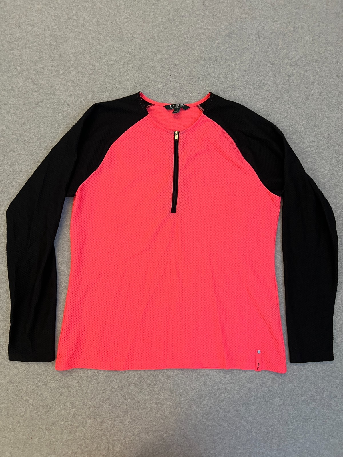 Lauren Ralph Lauren Pullover Athletic Mesh Top Women’s XL Pink Black 1/4 Zip Run