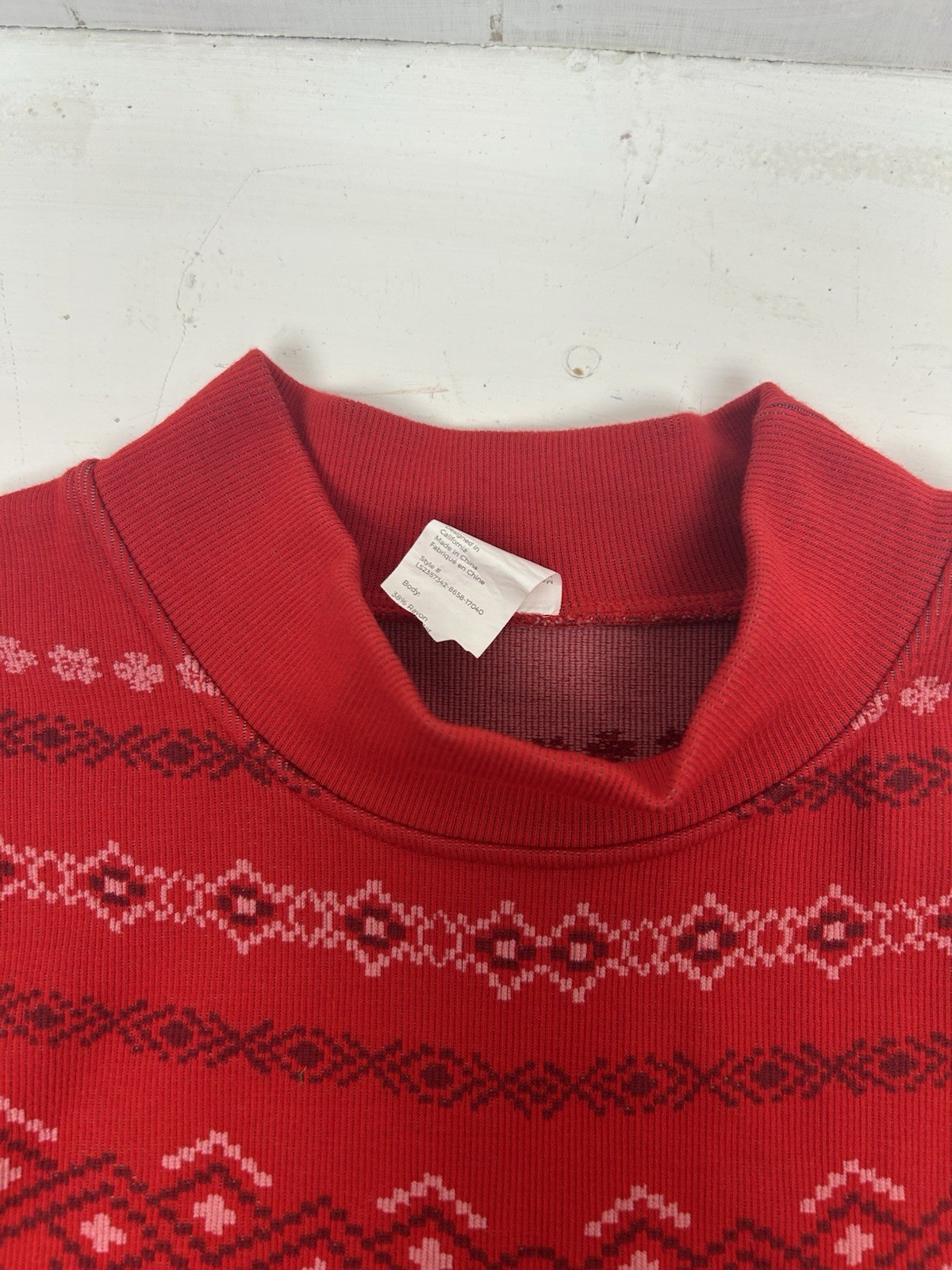 Fabletics Long Sleeve Active Top Womens S Red Nordic Fair Isle Mock Neck