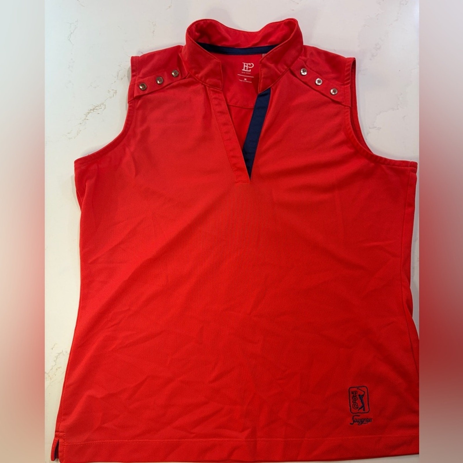 EP New York OrangeSleeveless Golf / pickleball Polo with Snap-Shoulder Detail