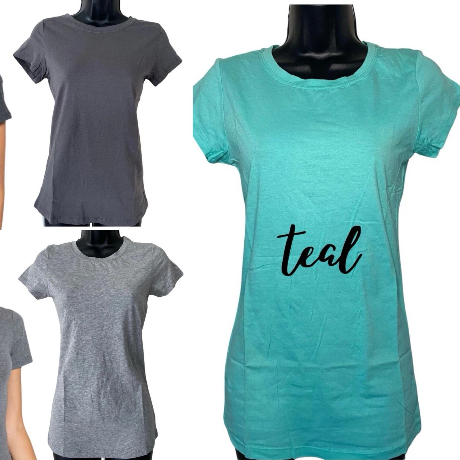 3-pcs ACTIVE BASIC Women’s Round Neck Short Sleeve Tee Basic Top T-shirt, MEDIUM