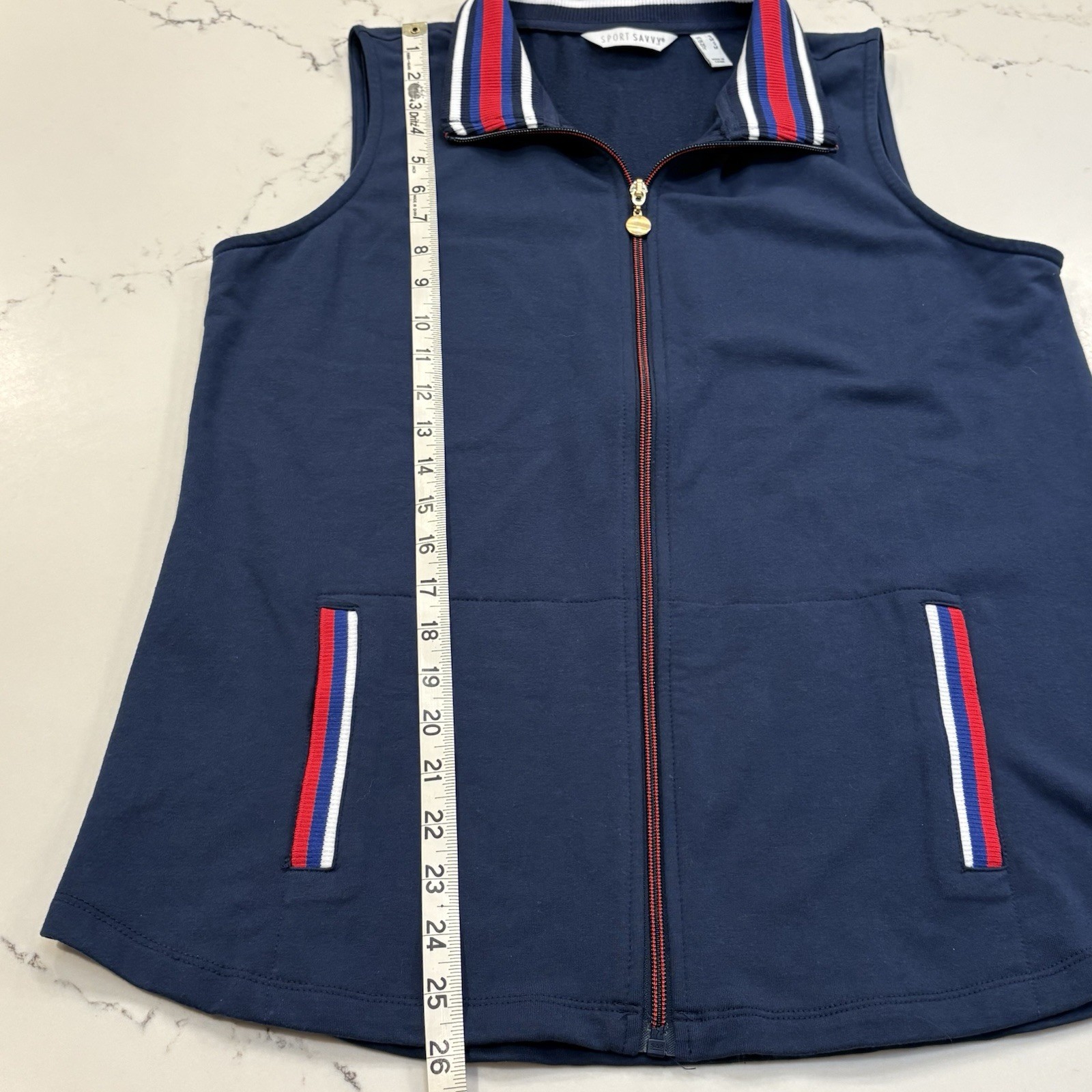QVC Sport Savvy Red White Blue Zip Up Sleeveless Tank Preppy 4th Of July Golf