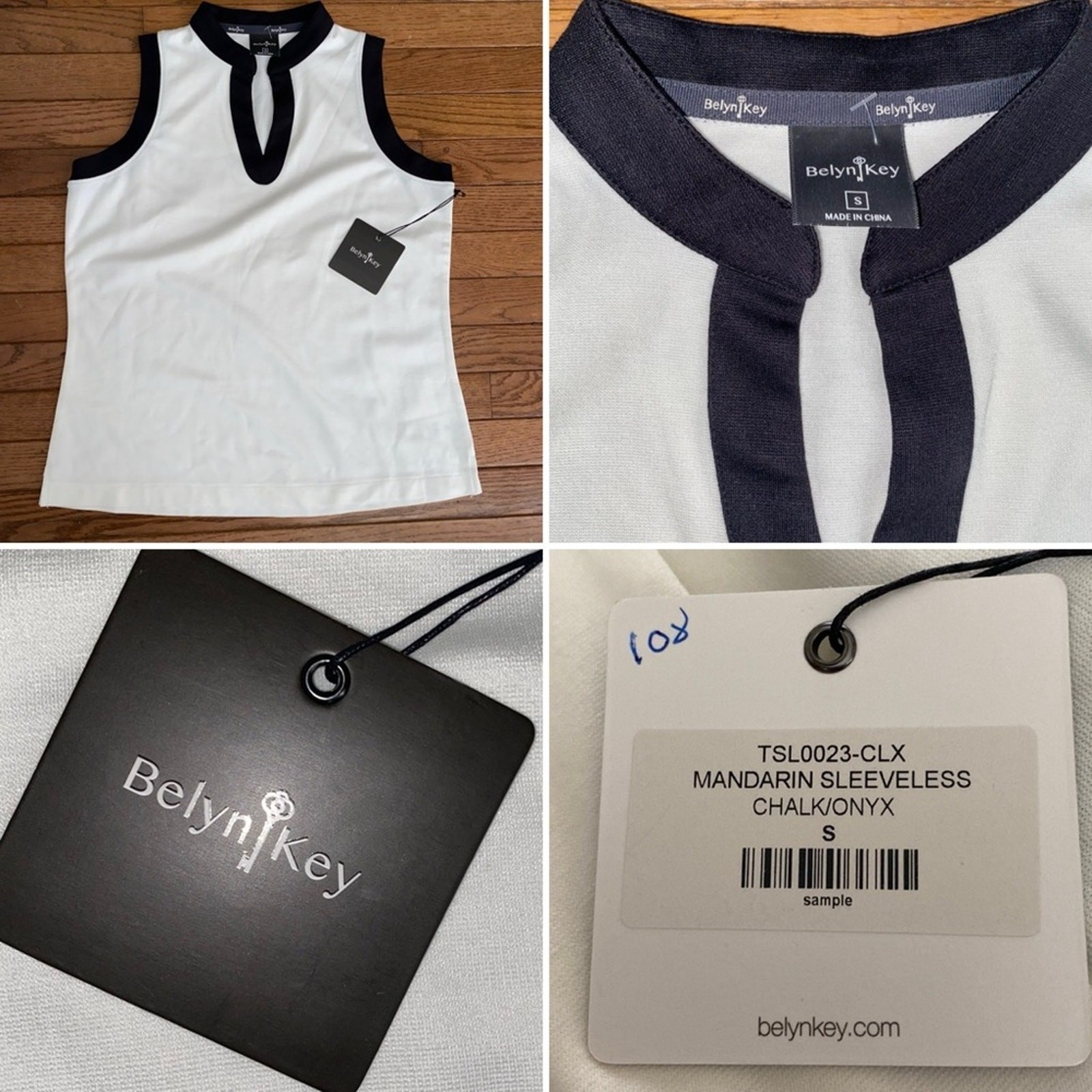 NEW Belyn Key $108 Mandarin Sleeveless Golf Tennis Tank BLK WHT Womens Small NWT