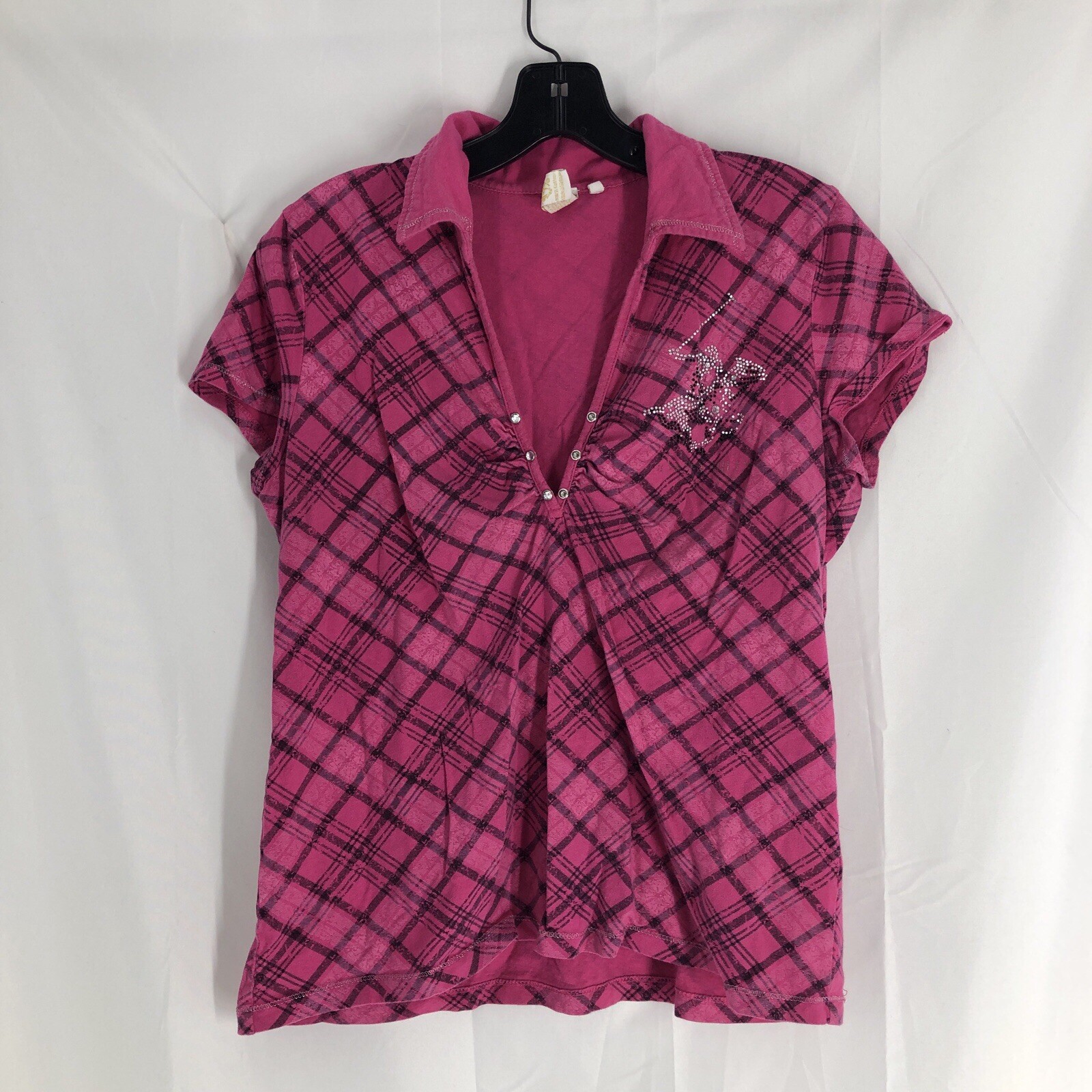 Beverly Hills Polo Club Size Large Misses Short Sleeve Pink Polo Tee