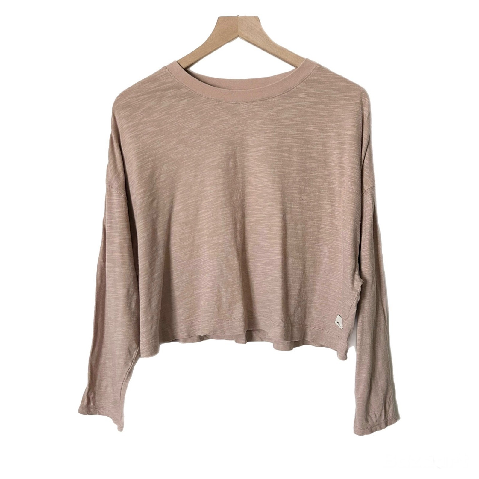 Vuori Women’s Long Sleeve Sundown Tee Crop Top Dusty Rose Mauve Relaxed Medium