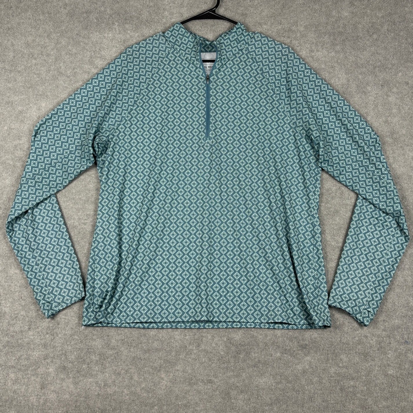 L.L.Bean 1/4 Zip Active Pullover Geometric Diamond Print XL Teal
