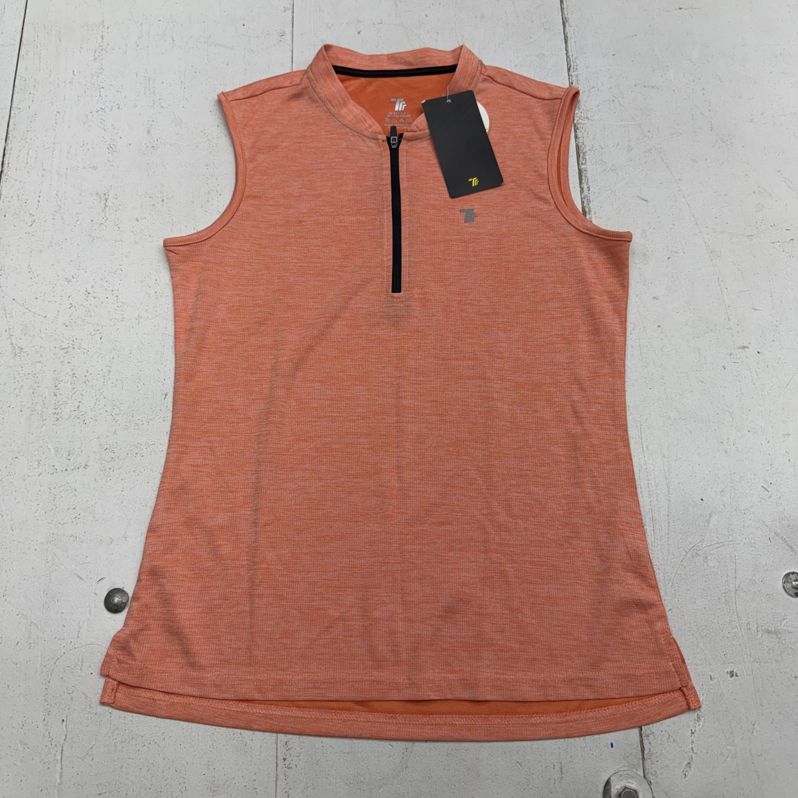 TF BY Tank Top Womens Small Orange 1/4 Zip Mock Neck UPF 50+ Golf Athletic