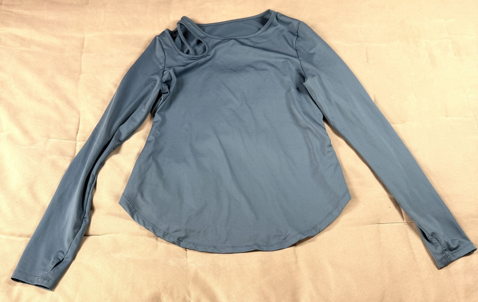 SheIn Gray Womens L Thumbholes Stretch Gym Run Workout Athletic Long Sleeve Top